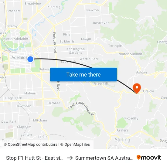 Stop F1 Hutt St - East side to Summertown SA Australia map
