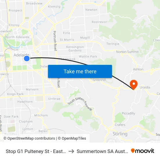 Stop G1 Pulteney St - East side to Summertown SA Australia map