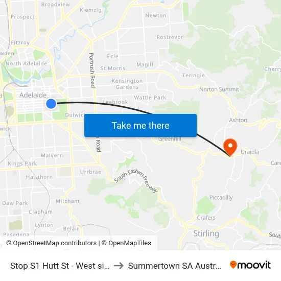 Stop S1 Hutt St - West side to Summertown SA Australia map