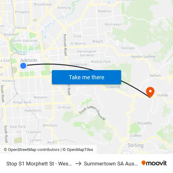 Stop S1 Morphett St - West side to Summertown SA Australia map