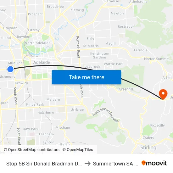 Stop 5B Sir Donald Bradman Dr - North side to Summertown SA Australia map