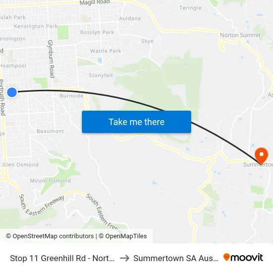 Stop 11 Greenhill Rd - North side to Summertown SA Australia map