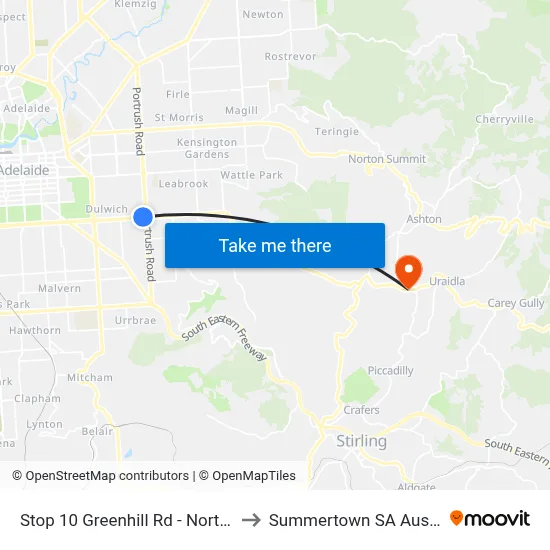 Stop 10 Greenhill Rd - North side to Summertown SA Australia map