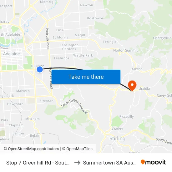 Stop 7 Greenhill Rd - South side to Summertown SA Australia map