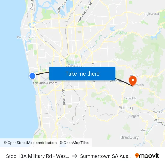 Stop 13A Military Rd - West side to Summertown SA Australia map