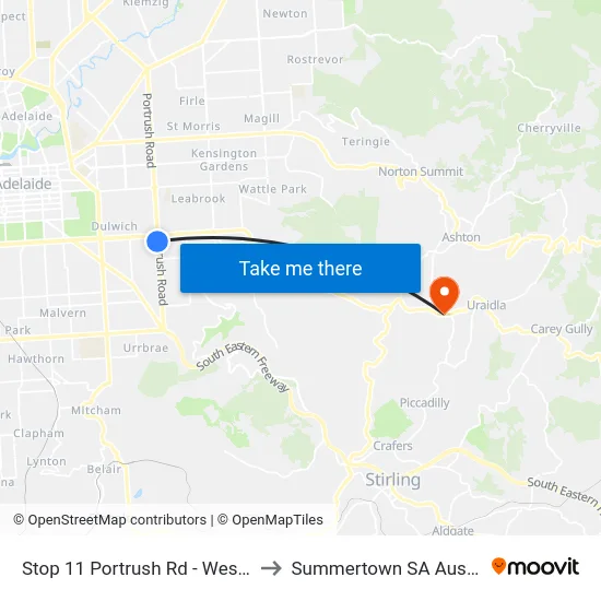 Stop 11 Portrush Rd - West side to Summertown SA Australia map