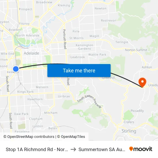 Stop 1A Richmond Rd - North side to Summertown SA Australia map