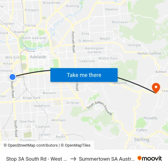 Stop 3A South Rd - West side to Summertown SA Australia map