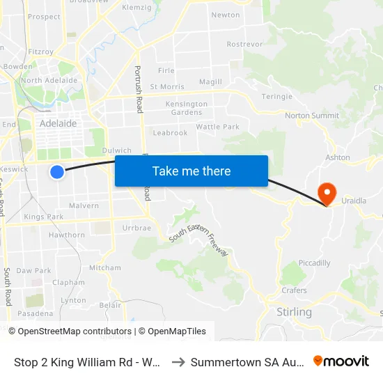 Stop 2 King William Rd - West side to Summertown SA Australia map