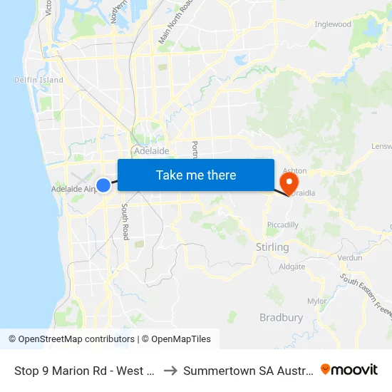 Stop 9 Marion Rd - West side to Summertown SA Australia map
