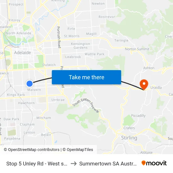Stop 5 Unley Rd - West side to Summertown SA Australia map