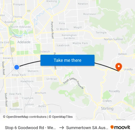 Stop 6 Goodwood Rd - West side to Summertown SA Australia map