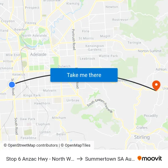 Stop 6 Anzac Hwy - North West side to Summertown SA Australia map