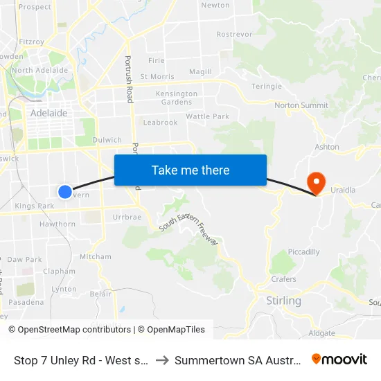 Stop 7 Unley Rd - West side to Summertown SA Australia map