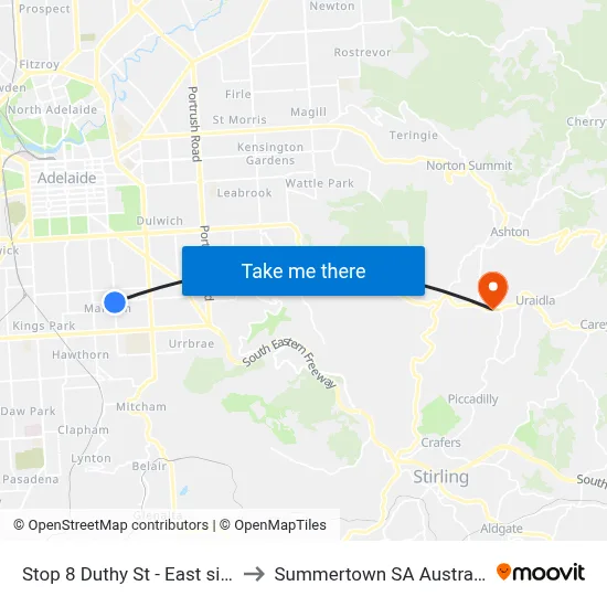 Stop 8 Duthy St - East side to Summertown SA Australia map