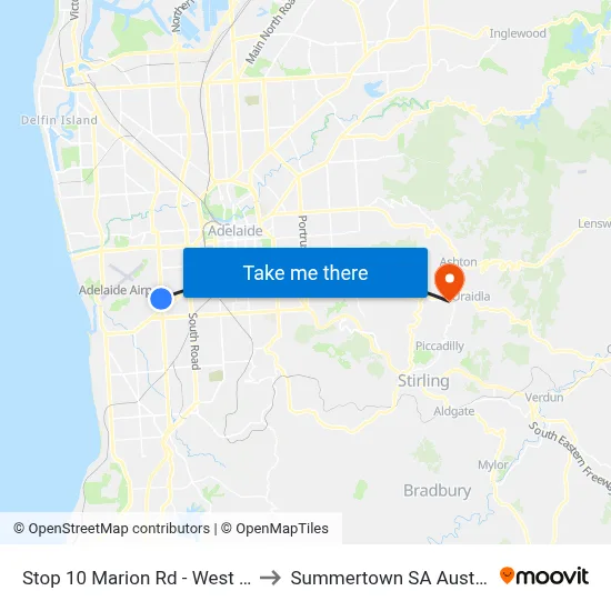 Stop 10 Marion Rd - West side to Summertown SA Australia map