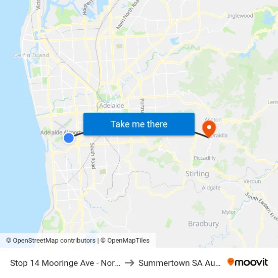 Stop 14 Mooringe Ave - North side to Summertown SA Australia map