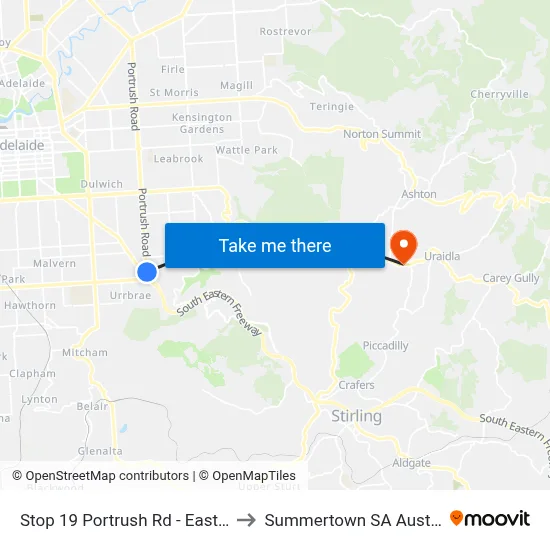 Stop 19 Portrush Rd - East side to Summertown SA Australia map
