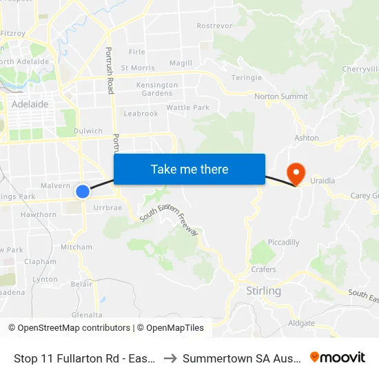 Stop 11 Fullarton Rd - East side to Summertown SA Australia map