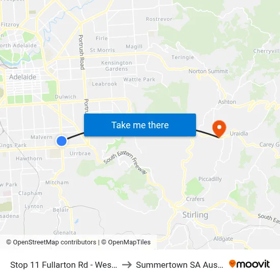 Stop 11 Fullarton Rd - West side to Summertown SA Australia map