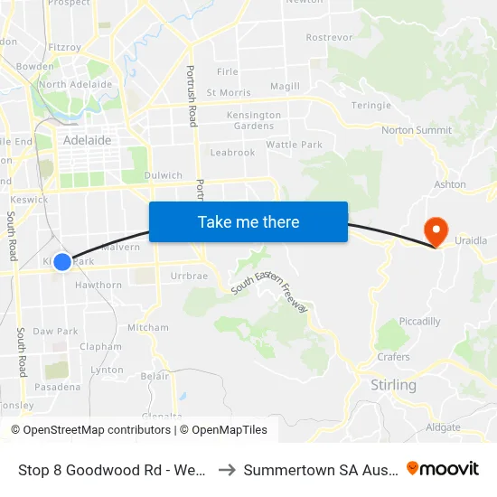 Stop 8 Goodwood Rd - West side to Summertown SA Australia map