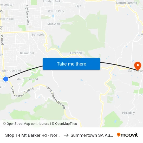 Stop 14 Mt Barker Rd - North side to Summertown SA Australia map
