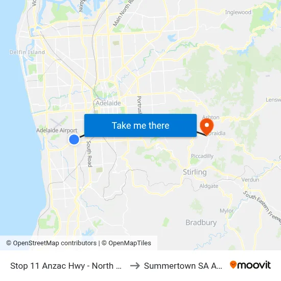 Stop 11 Anzac Hwy - North West side to Summertown SA Australia map