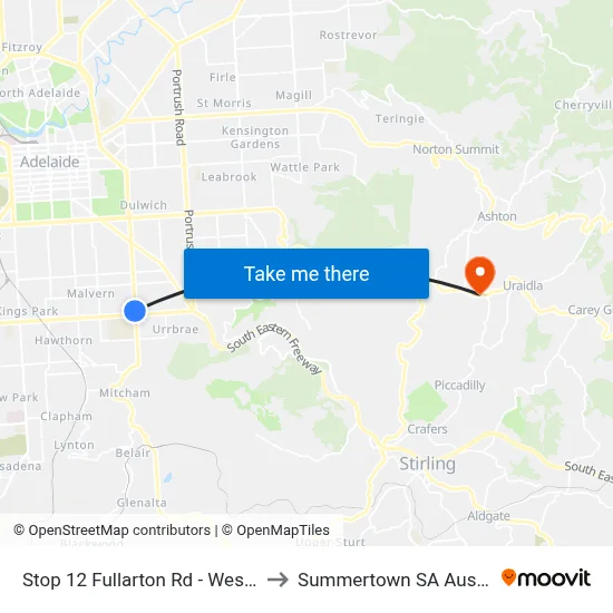 Stop 12 Fullarton Rd - West side to Summertown SA Australia map