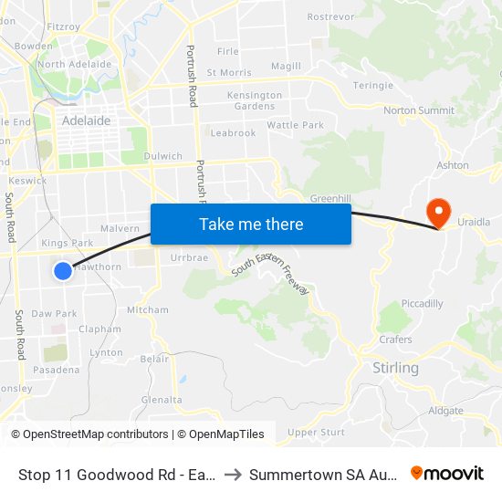 Stop 11 Goodwood Rd - East side to Summertown SA Australia map