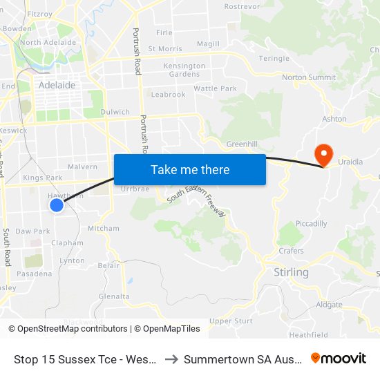 Stop 15 Sussex Tce - West side to Summertown SA Australia map