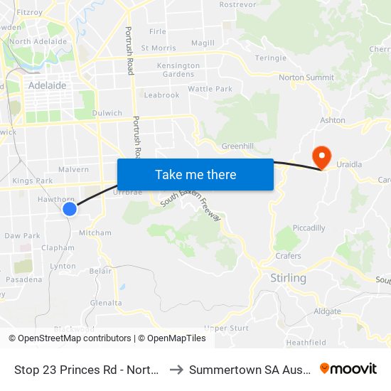 Stop 23 Princes Rd - North side to Summertown SA Australia map