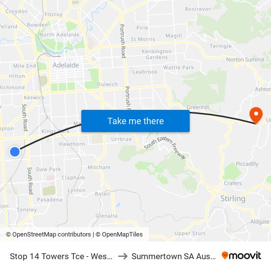 Stop 14 Towers Tce - West side to Summertown SA Australia map