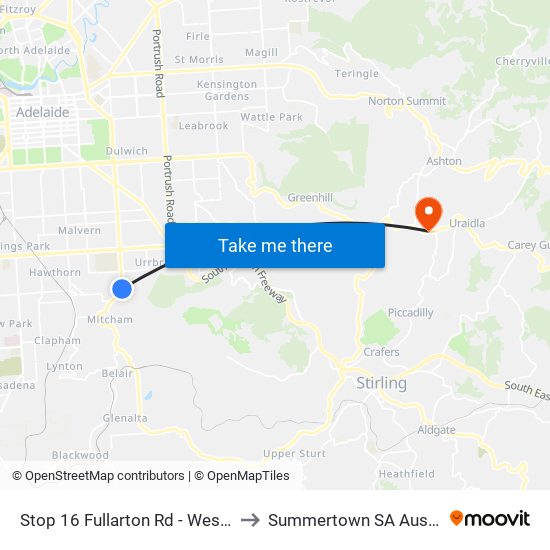 Stop 16 Fullarton Rd - West side to Summertown SA Australia map