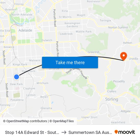 Stop 14A Edward St - South side to Summertown SA Australia map