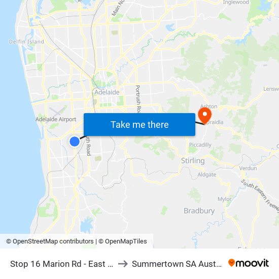 Stop 16 Marion Rd - East side to Summertown SA Australia map