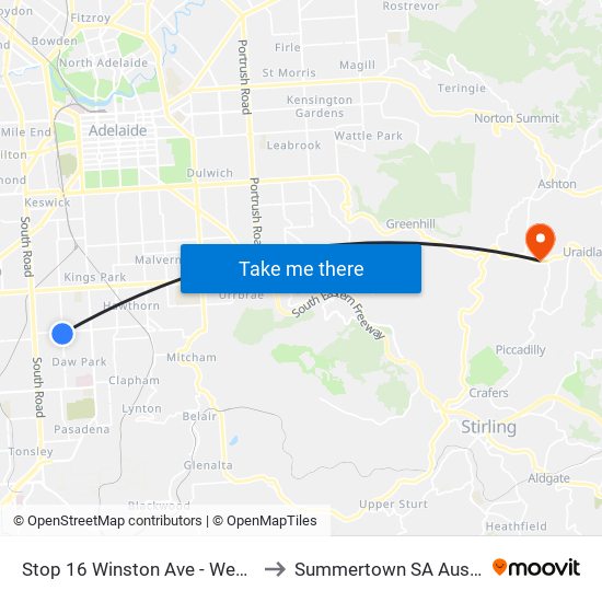 Stop 16 Winston Ave - West side to Summertown SA Australia map