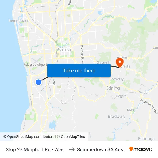 Stop 23 Morphett Rd - West side to Summertown SA Australia map