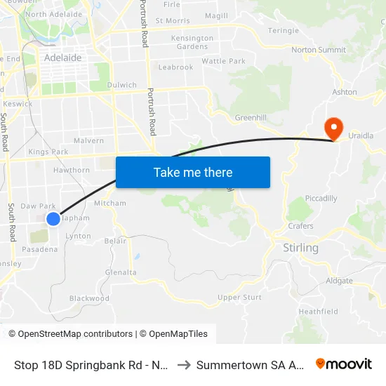 Stop 18D Springbank Rd - North side to Summertown SA Australia map