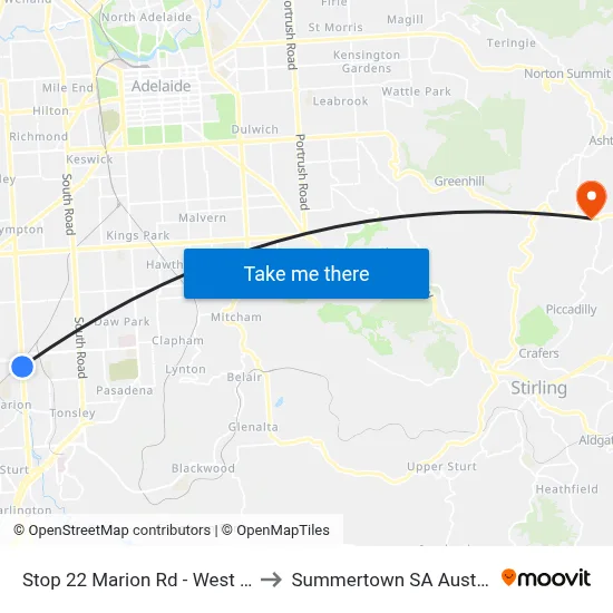 Stop 22 Marion Rd - West side to Summertown SA Australia map