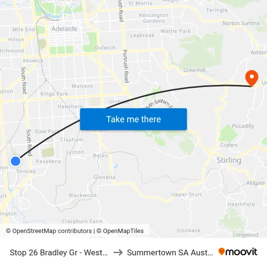 Stop 26 Bradley Gr - West side to Summertown SA Australia map