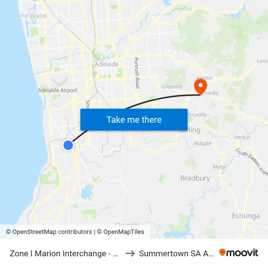 Zone I Marion Interchange - South side to Summertown SA Australia map