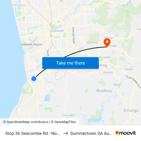 Stop 36 Seacombe Rd - North side to Summertown SA Australia map