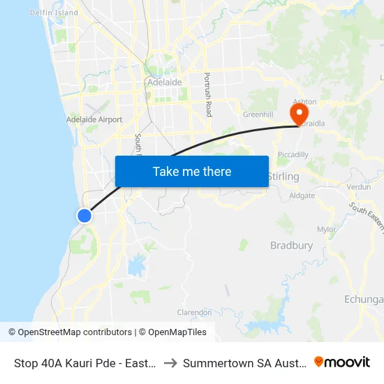Stop 40A Kauri Pde - East side to Summertown SA Australia map