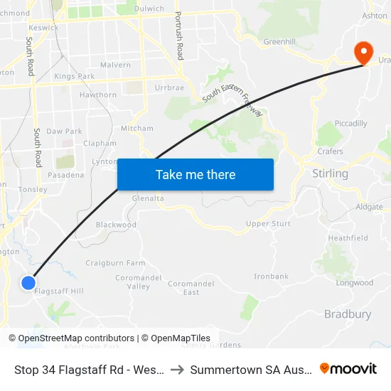 Stop 34 Flagstaff Rd - West side to Summertown SA Australia map