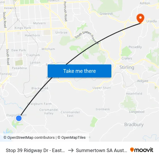 Stop 39 Ridgway Dr - East side to Summertown SA Australia map