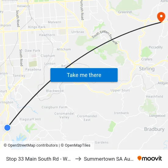 Stop 33 Main South Rd - West side to Summertown SA Australia map