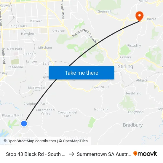 Stop 43 Black Rd - South side to Summertown SA Australia map