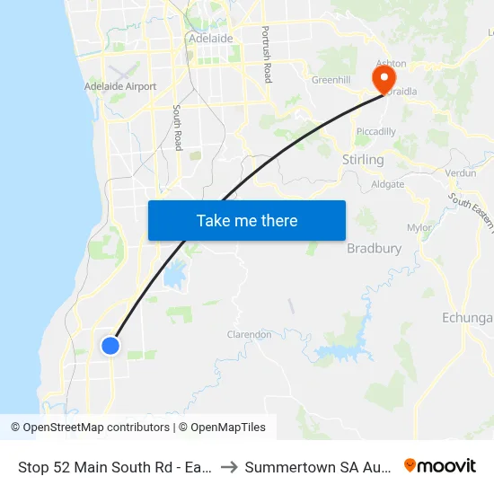 Stop 52 Main South Rd - East side to Summertown SA Australia map
