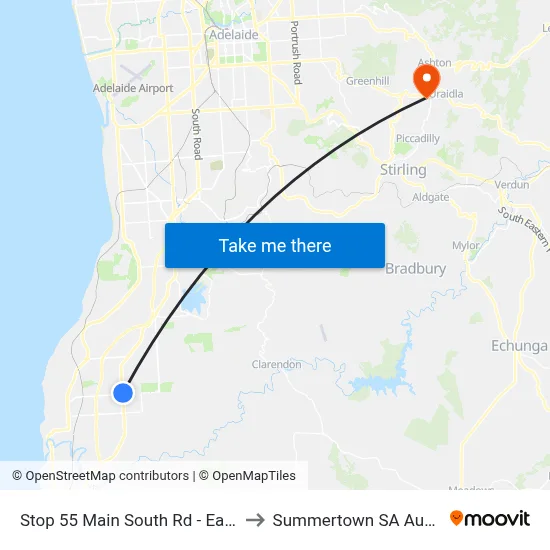 Stop 55 Main South Rd - East side to Summertown SA Australia map