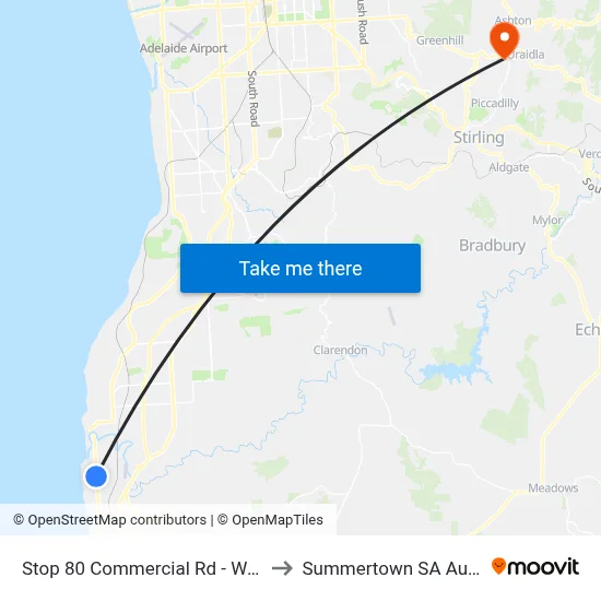 Stop 80 Commercial Rd - West side to Summertown SA Australia map